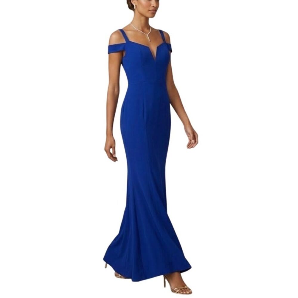 XSCAPE Women's Formal Dress Size 10 Blue Strappy V-Neck Mermaid Evening Gown